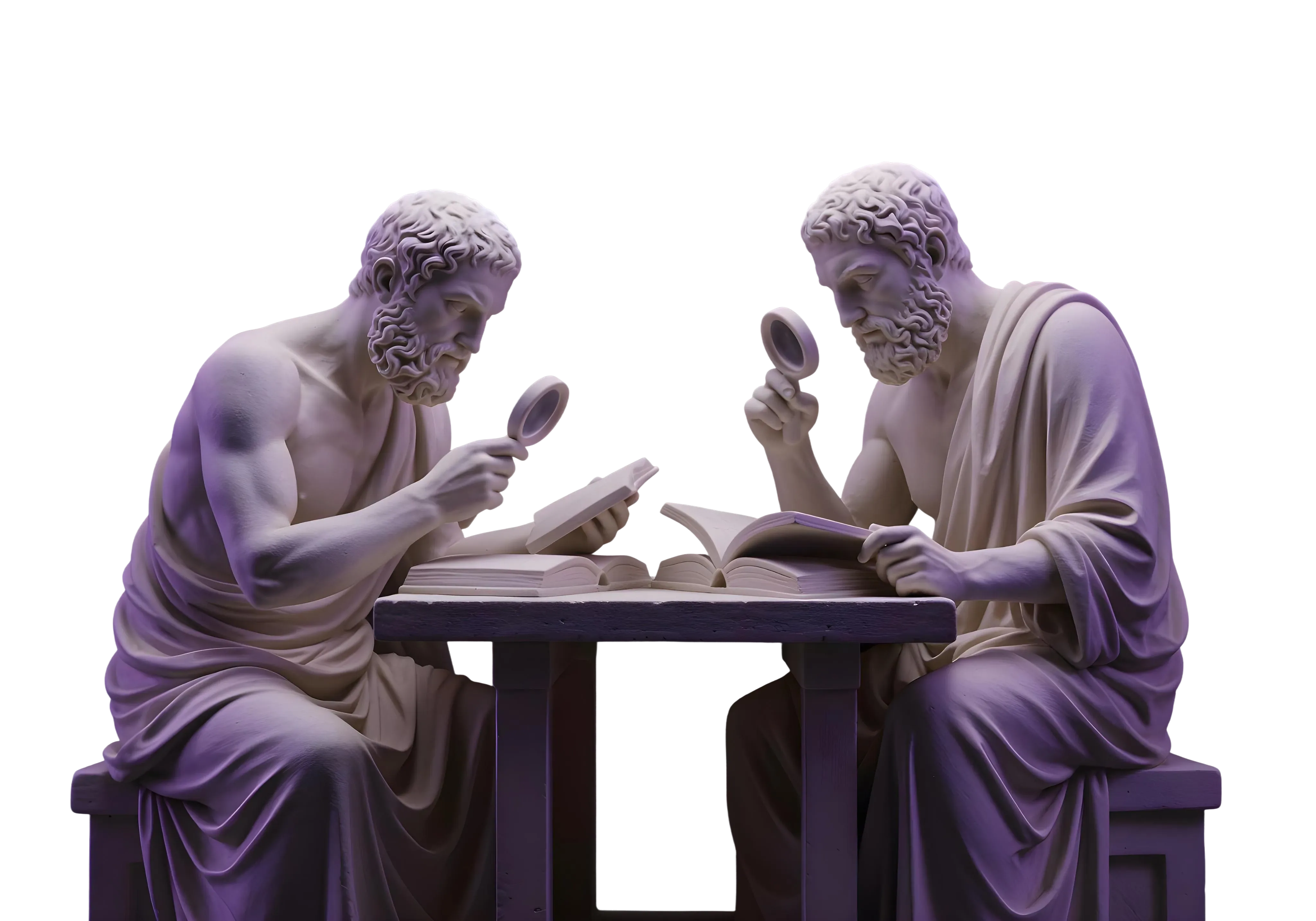Classical bust studying a stone fragment