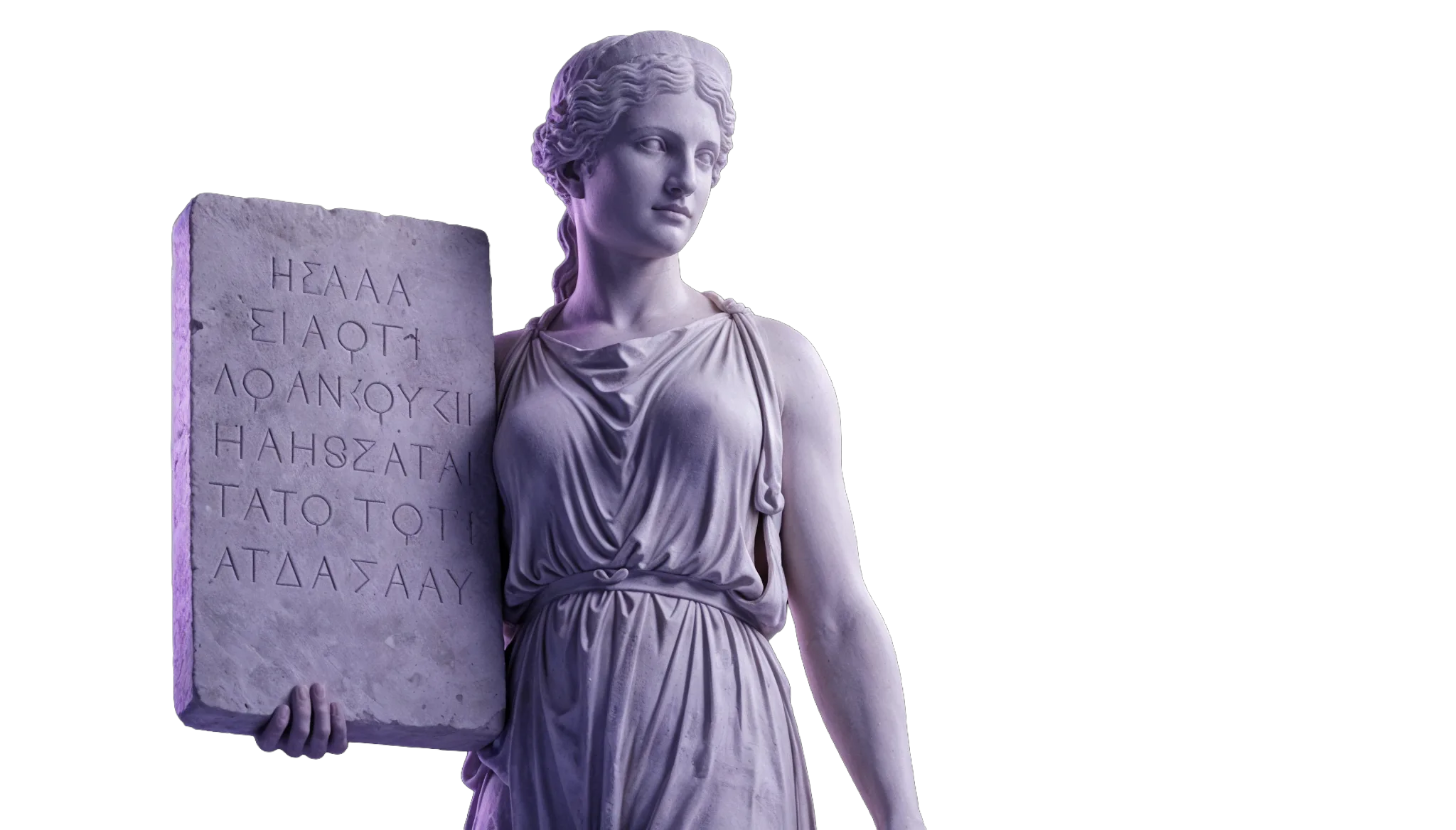 Classical statue beside a carved slab