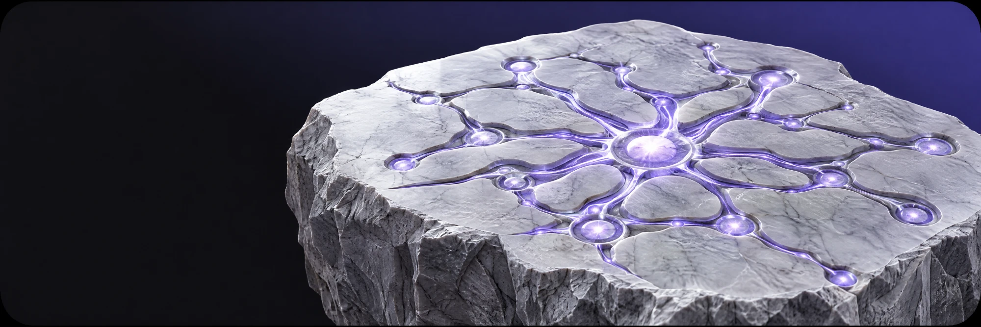 Glowing network carved into a stone slab