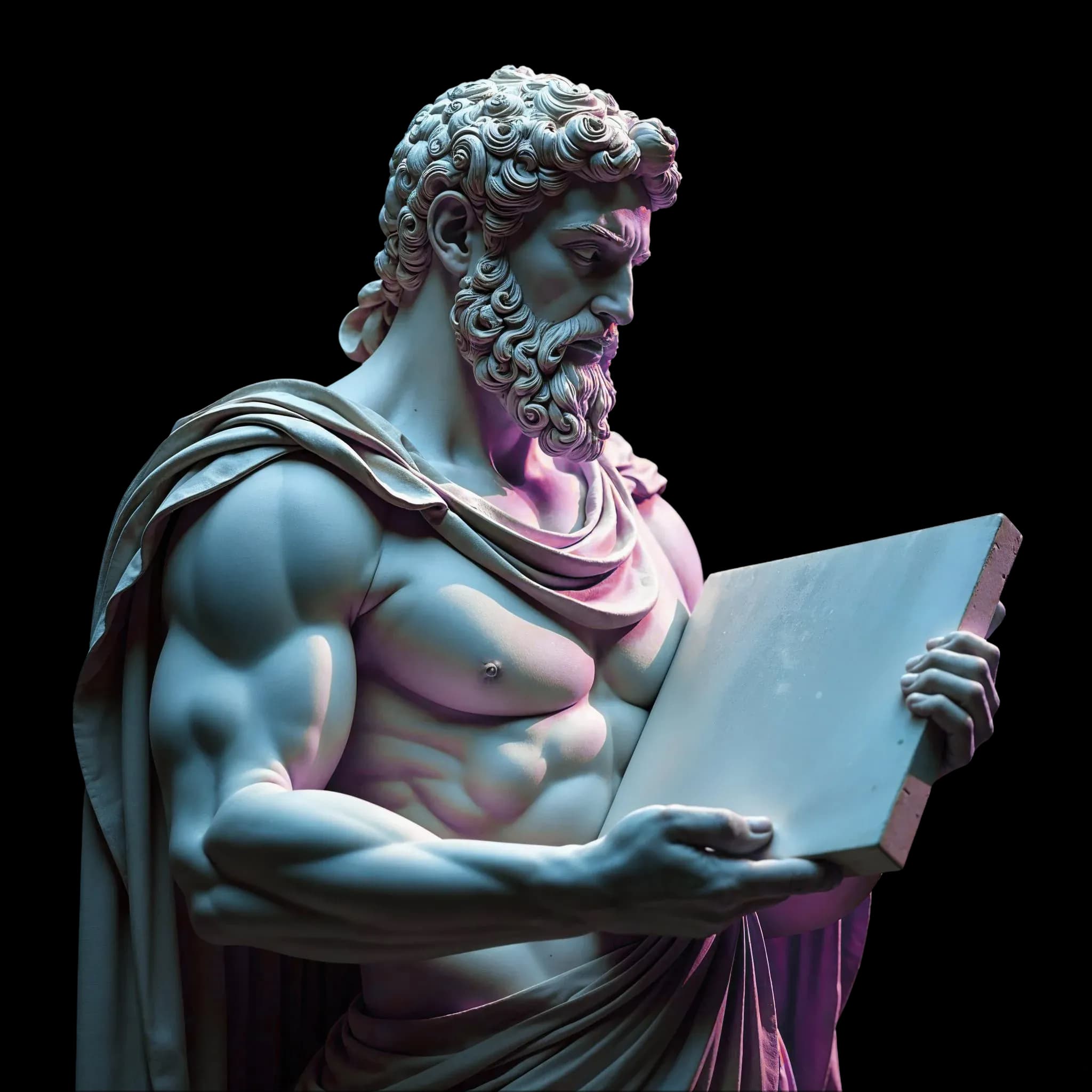 Classical statue reading a tablet