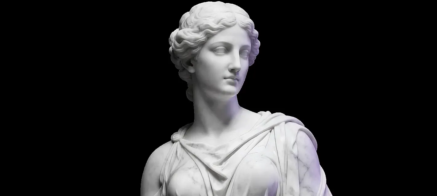 Marble statue tossing banknotes into the air